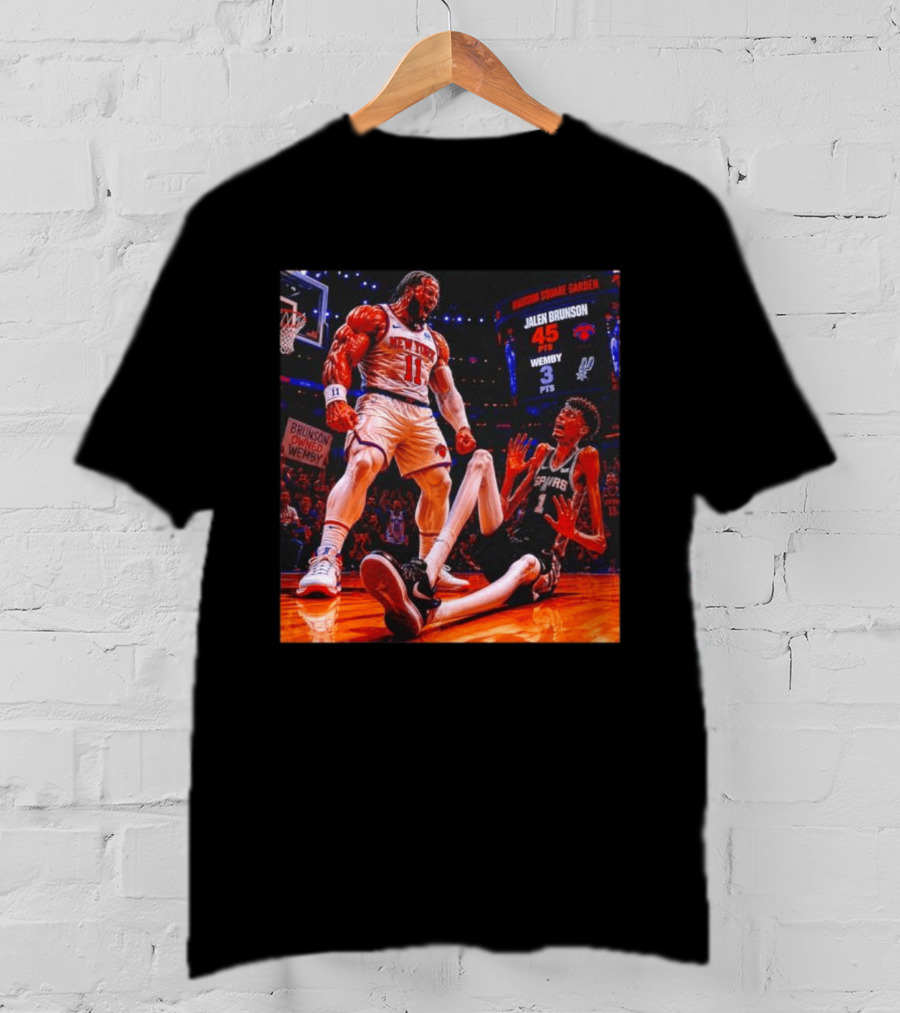 NBA Showdown Jalen Brunson 45 Points Victor Wembanyama 3 Points New York Spurs Matchup Madison Square Garden T-Shirt