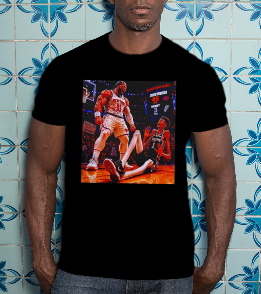 NBA Showdown Jalen Brunson 45 Points Victor Wembanyama 3 Points New York Spurs Matchup Madison Square Garden T-Shirt