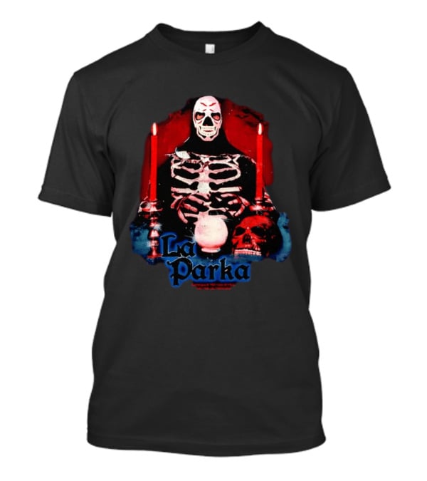 La Parka Lucha Libre Skeleton With Candles And Skull T-Shirt