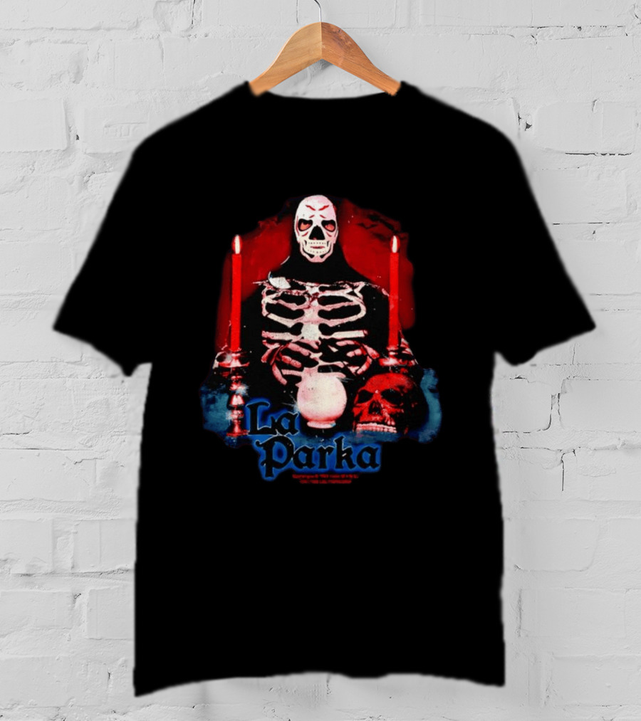 La Parka Lucha Libre Skeleton With Candles And Skull T-Shirt