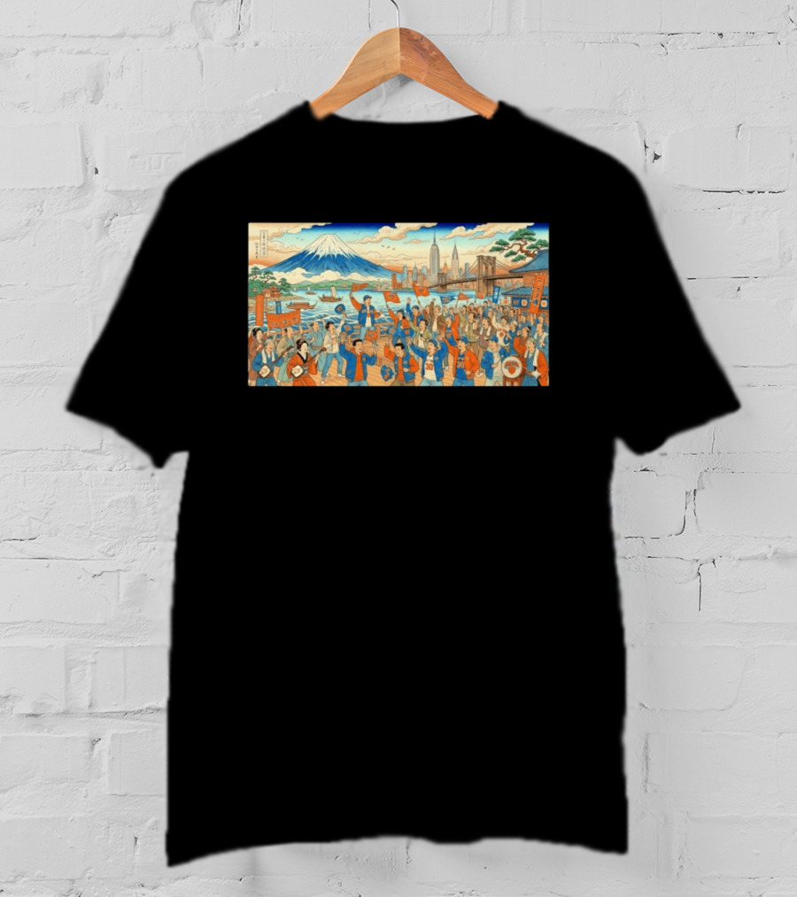New York Knicks Fans Ukiyo E Mount Fuji New York City Skyline 1946 T-Shirt
