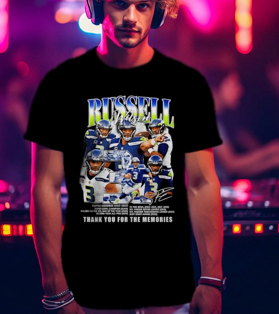 Seattle Seahawks Russell Wilson Number 3 Thank You For The Memories T-Shirt