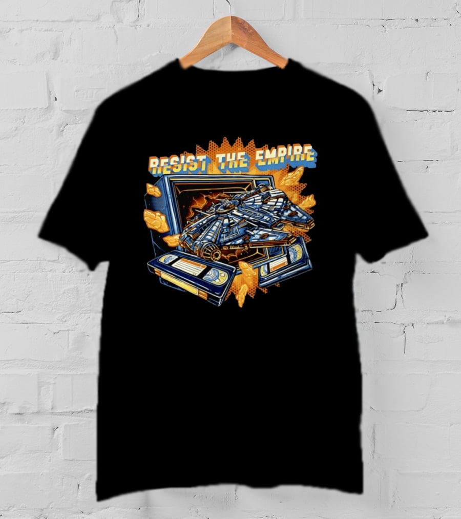 Star Wars Resist The Empire VHS Tape Vintage Style Millenium Spaceship T-Shirt