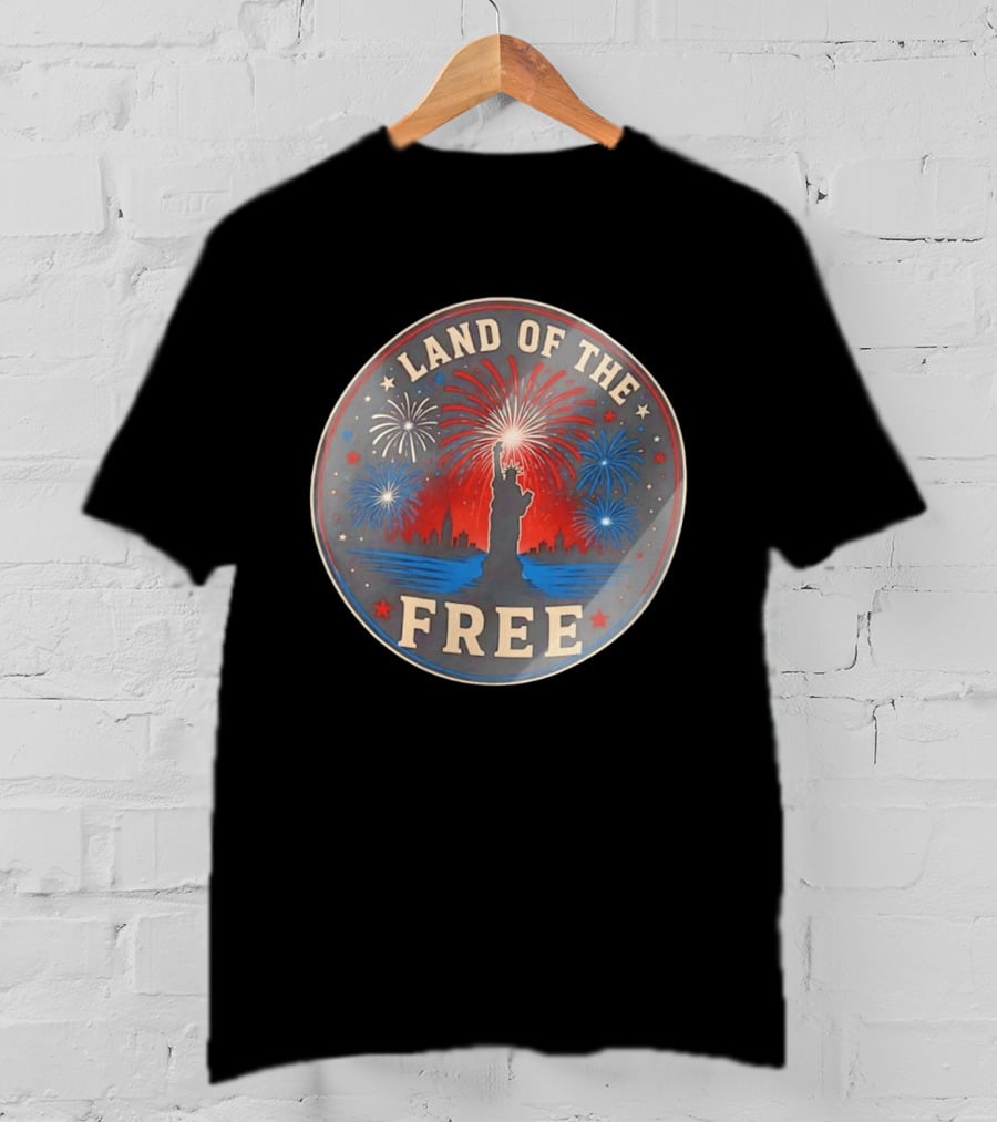 Land Of The Free Statue Of Liberty Fireworks Skyline T-Shirt