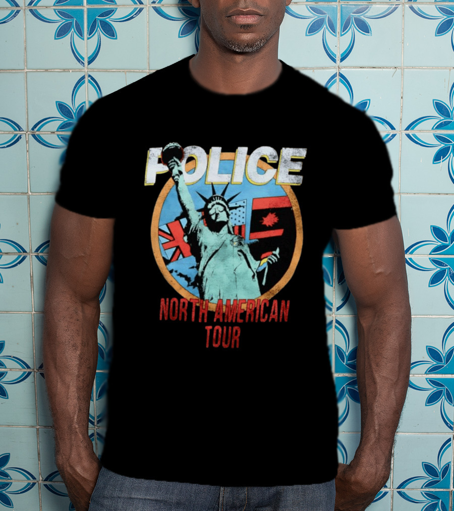POLICE North American Tour Statue Of Liberty UK US Canada Flags T-Shirt