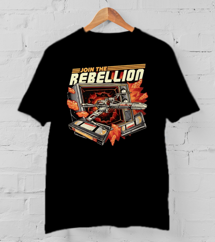 Join The Rebellion X Wing Starfighter Star Wars Retro TV Explosion T-Shirt