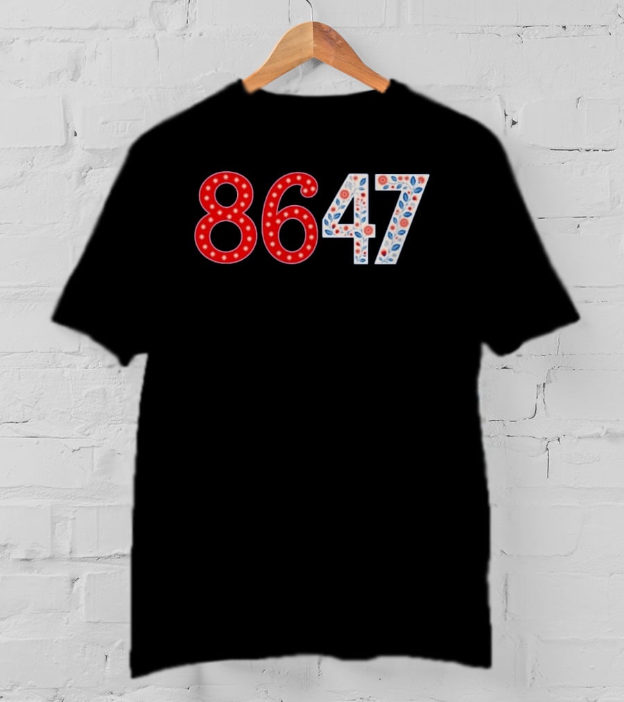 8647 Number Red And Blue Floral Stars T-Shirt