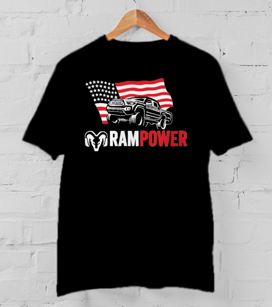 RAMPOWER American Flag Truck And Ram Head T-Shirt