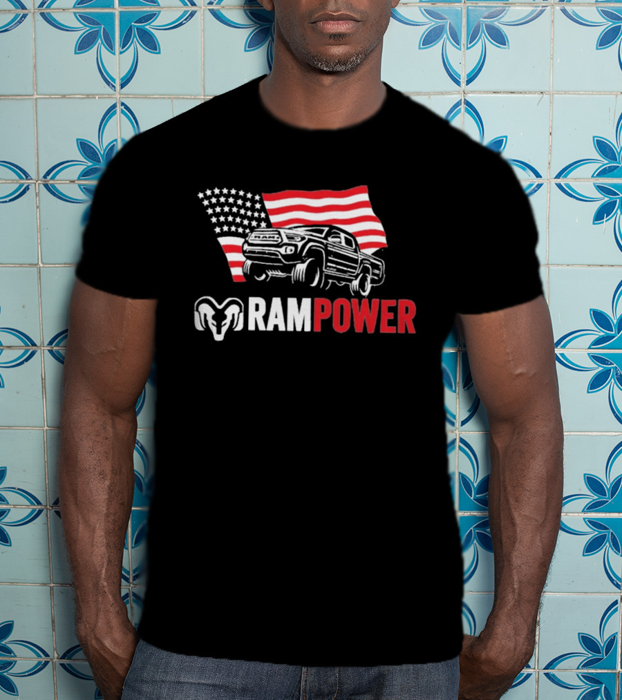 RAMPOWER American Flag Truck And Ram Head T-Shirt
