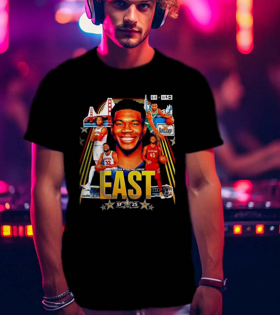 All Star Basketball Starting Lineup East 2026 Golden State Bay Bridge SF 45 Cleveland New York T-Shirt