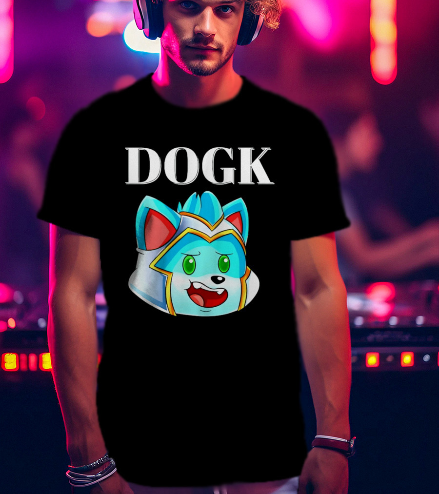 DOGK Cute Cartoon Character Blue Dog Head T-Shirt
