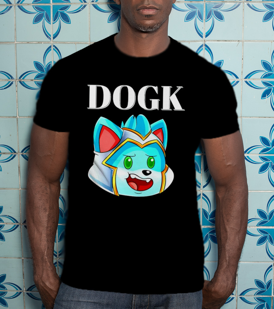 DOGK Cute Cartoon Character Blue Dog Head T-Shirt