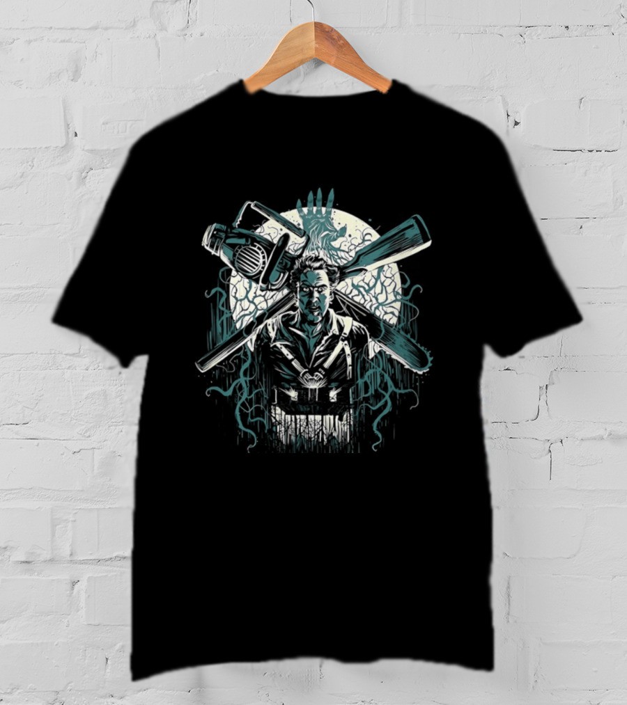 Ash Williams Evil Dead Chainsaw Hand Iconic Horror Movie T-Shirt
