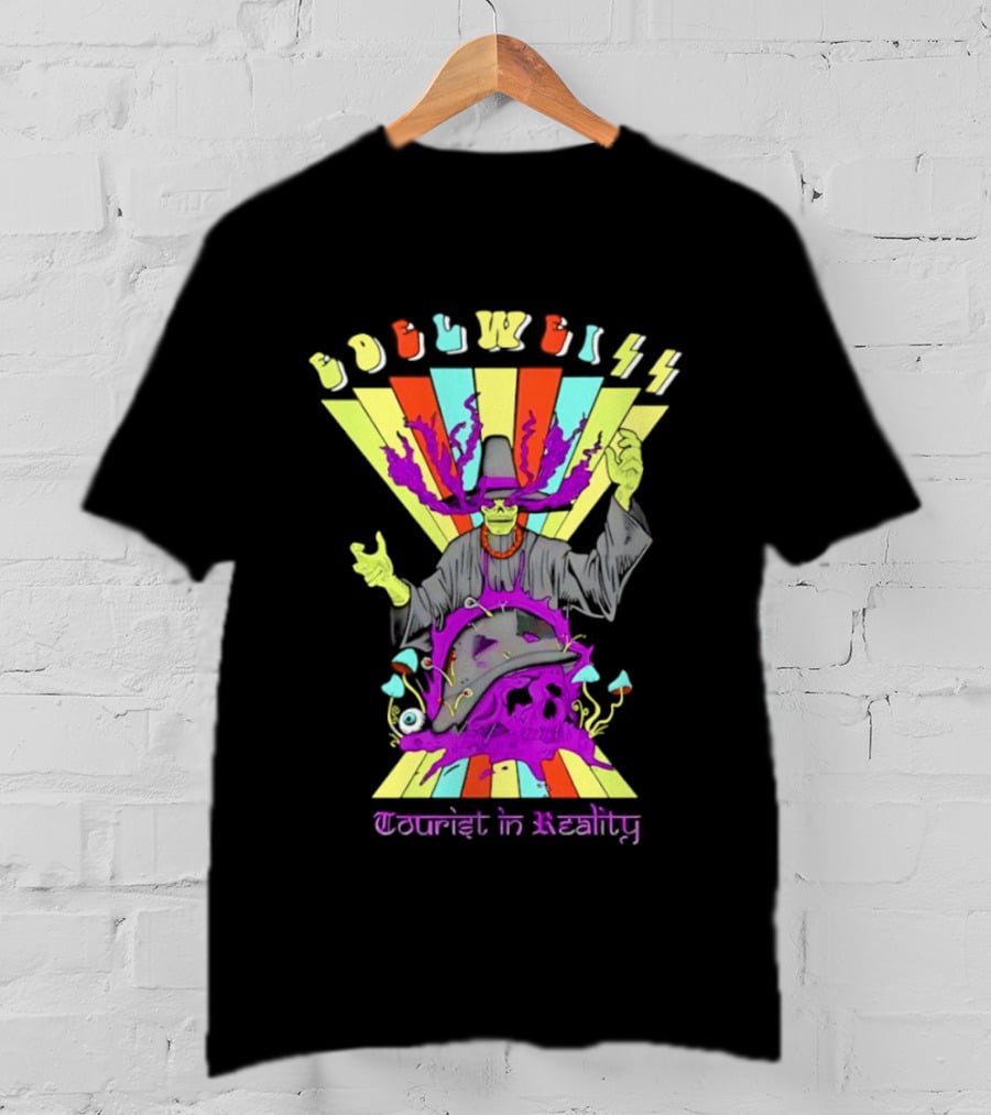 Edelweiss Skeleton Warlock Psychedelic Rainbow Tourist In Reality T-Shirt