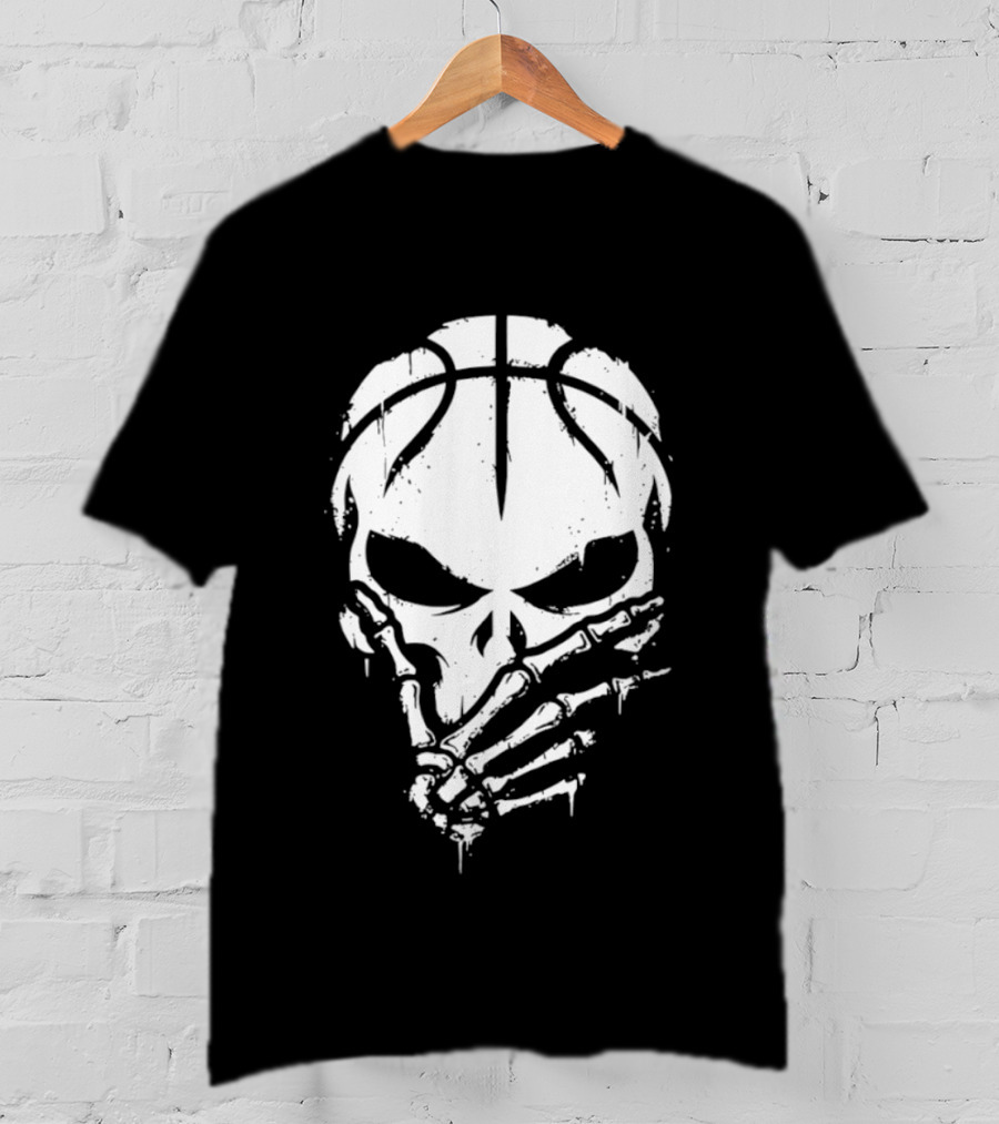 Basketball Skull With Silence Finger Gesture Skeleton Mask T-Shirt