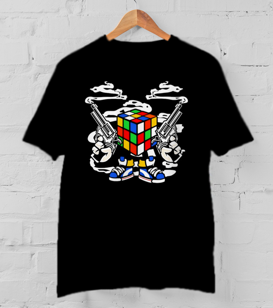 Gangster Rubik's Cube With Dual Pistols And Sneakers T-Shirt
