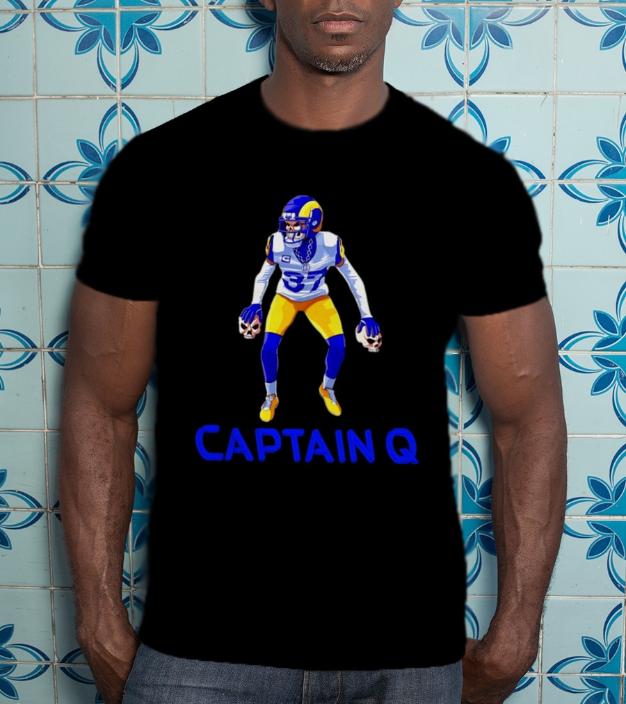 Captain Q Los Angeles Rams Number 37 Skull Hands T-Shirt