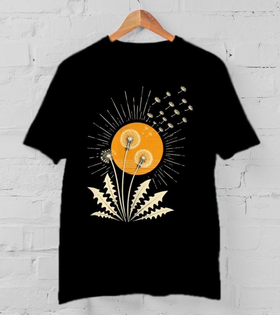 Golden Sunlight Dandelion Seeds Flying Nature Burst T-Shirt