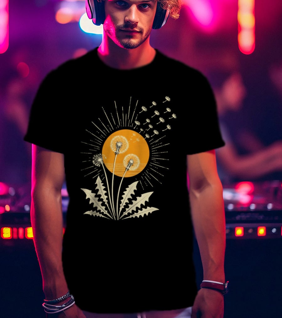 Golden Sunlight Dandelion Seeds Flying Nature Burst T-Shirt