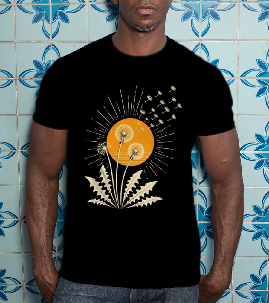 Golden Sunlight Dandelion Seeds Flying Nature Burst T-Shirt