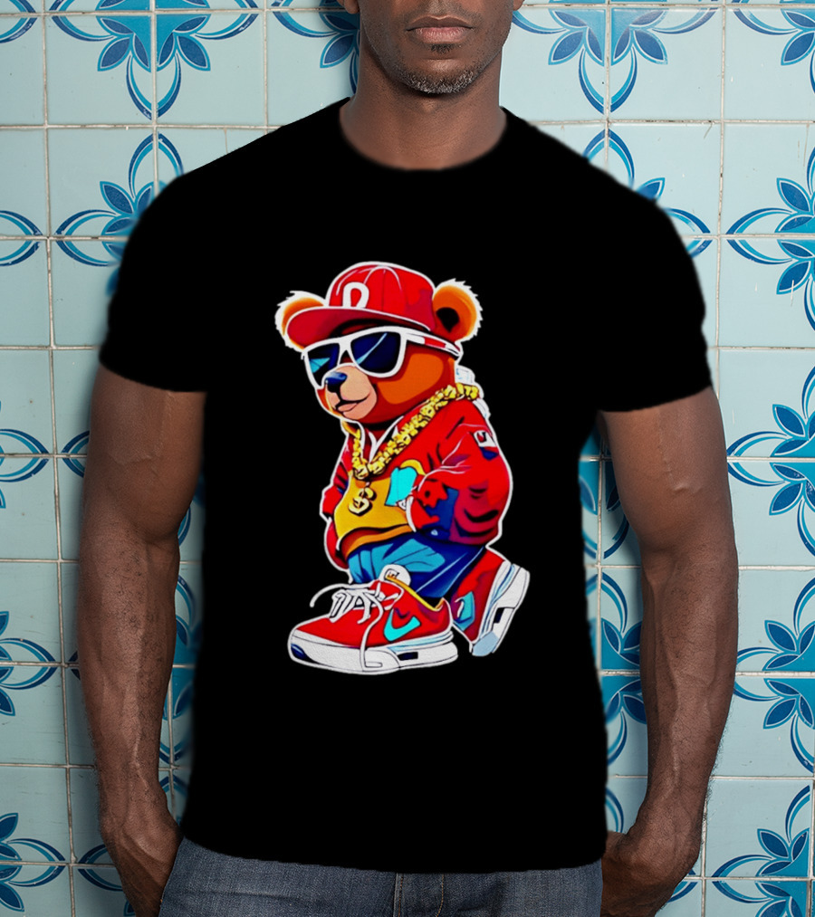 Hip Hop Teddy Bear Swag With Red Cap And Sunglasses T-Shirt