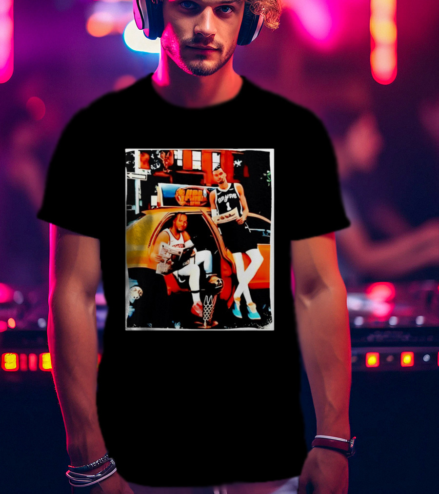 NBA Hoopers Jalen Brunson Victor Wembanyama Spurs Knicks Crossover Comic Style Street Scene T-Shirt