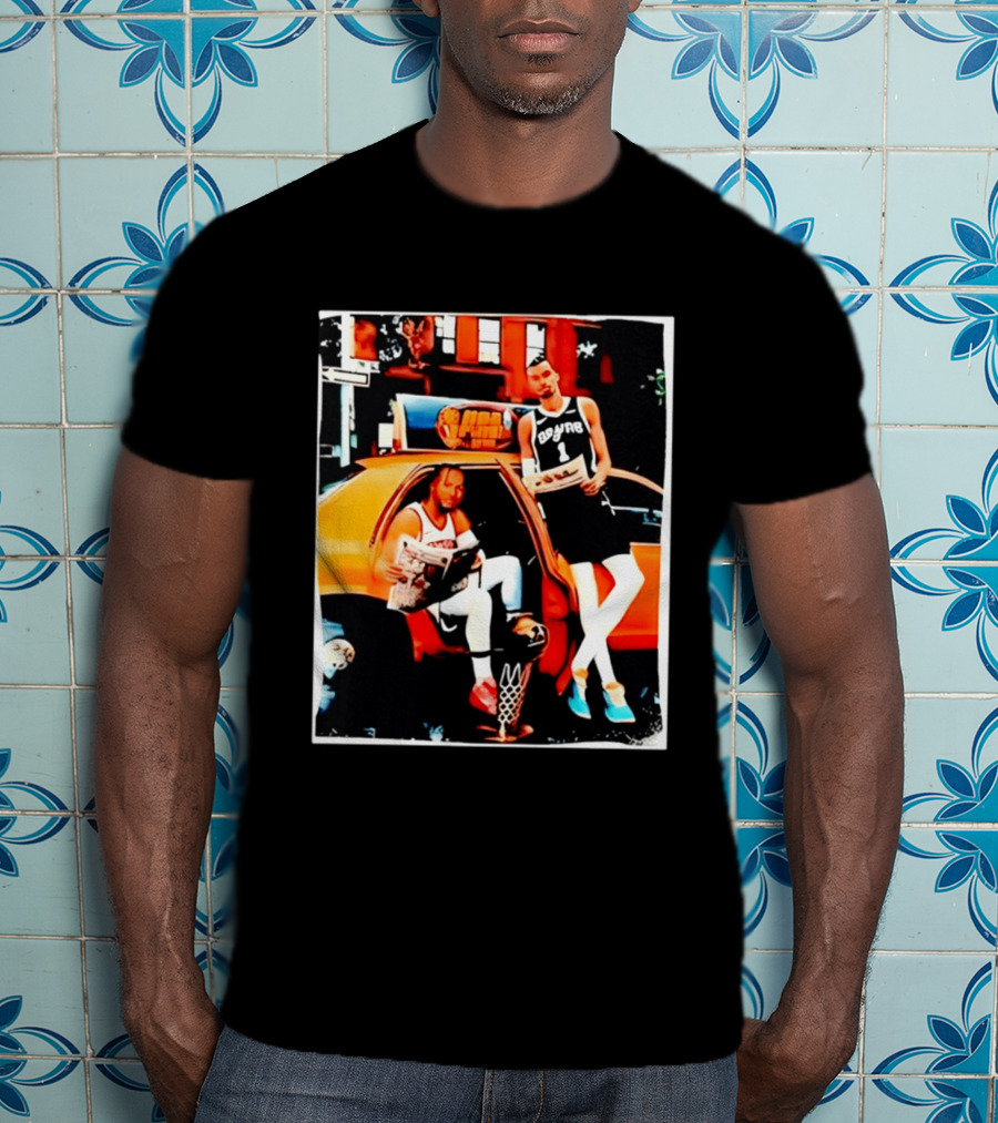 NBA Hoopers Jalen Brunson Victor Wembanyama Spurs Knicks Crossover Comic Style Street Scene T-Shirt