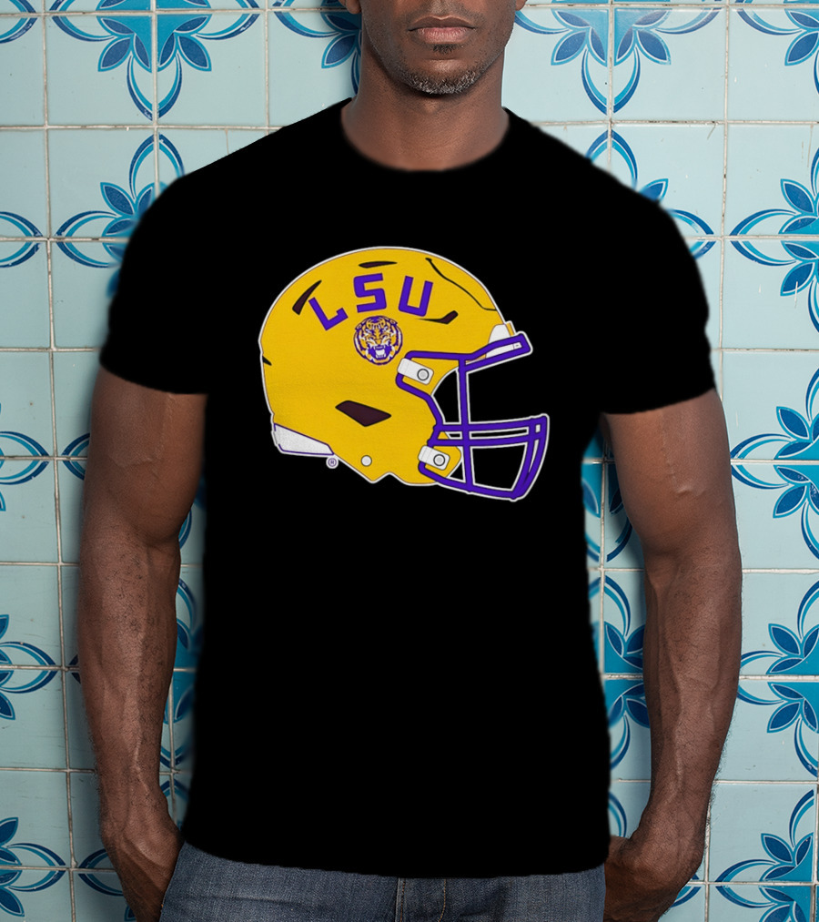 LSU Tigers Football Helmet Yellow Purple Team T-Shirt