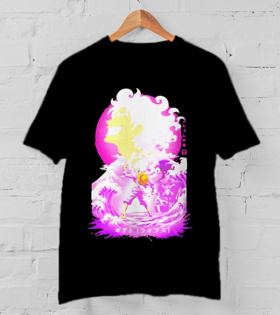 Monkey D. Luffy Gear 5 Gomu Gomu No Mi Waves One Piece Pink Aesthetic T-Shirt