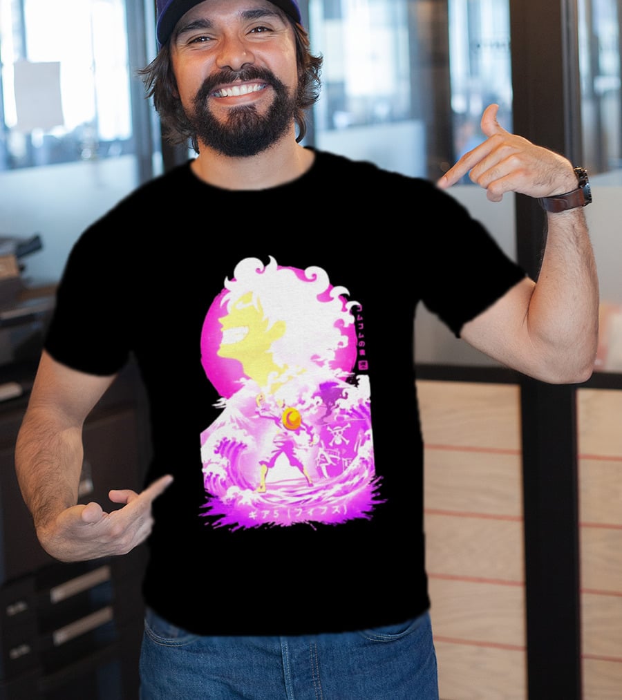 Monkey D. Luffy Gear 5 Gomu Gomu No Mi Waves One Piece Pink Aesthetic T-Shirt