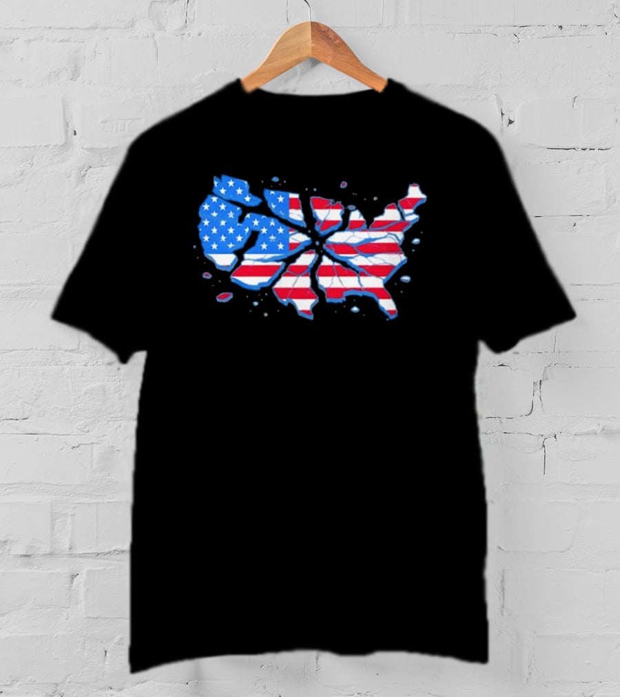 United States Of America Fractured Map Stars And Stripes T-Shirt