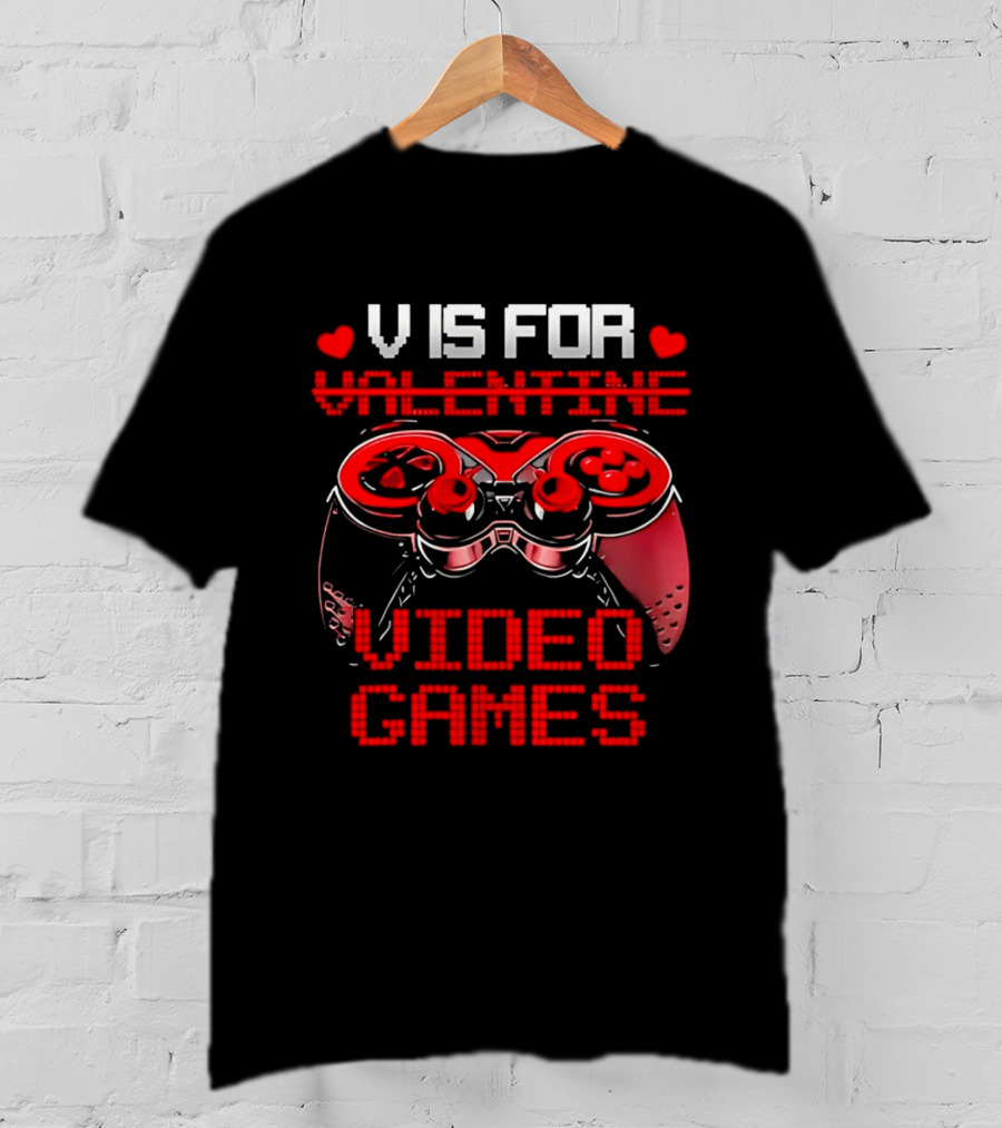 V Is For Valentine Video Games Controller Hearts T-Shirt