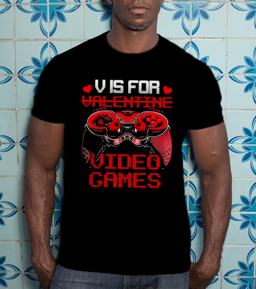 V Is For Valentine Video Games Controller Hearts T-Shirt