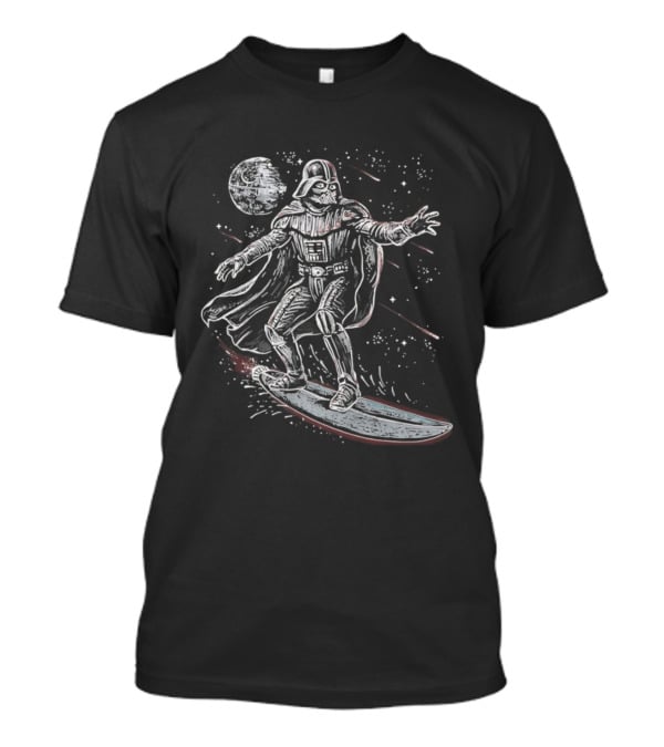 Vader Surfing Through The Galaxy Lord Of The Swell Retro Space Adventure T-Shirt