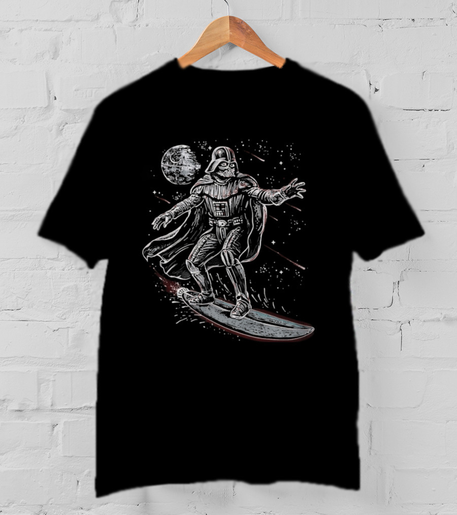 Vader Surfing Through The Galaxy Lord Of The Swell Retro Space Adventure T-Shirt
