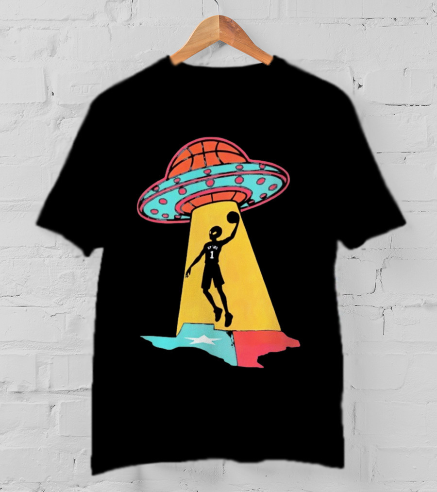Victor Wembanyama San Antonio Spurs UFO Abduction Texas Flag Basketball T-Shirt