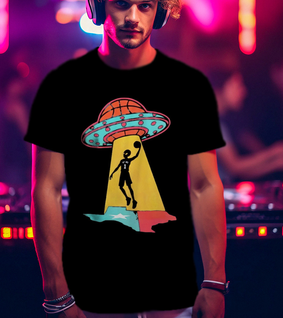 Victor Wembanyama San Antonio Spurs UFO Abduction Texas Flag Basketball T-Shirt