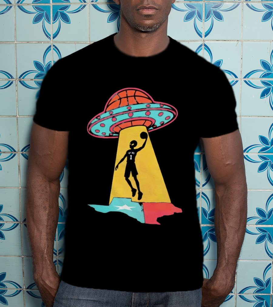 Victor Wembanyama San Antonio Spurs UFO Abduction Texas Flag Basketball T-Shirt