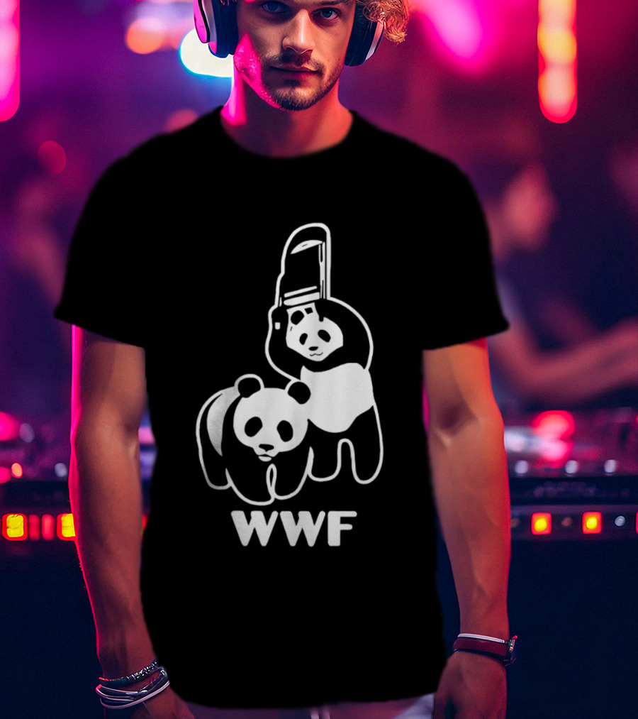 WWF Panda Chainsaw Wildlife Conservation Activist Black T-Shirt
