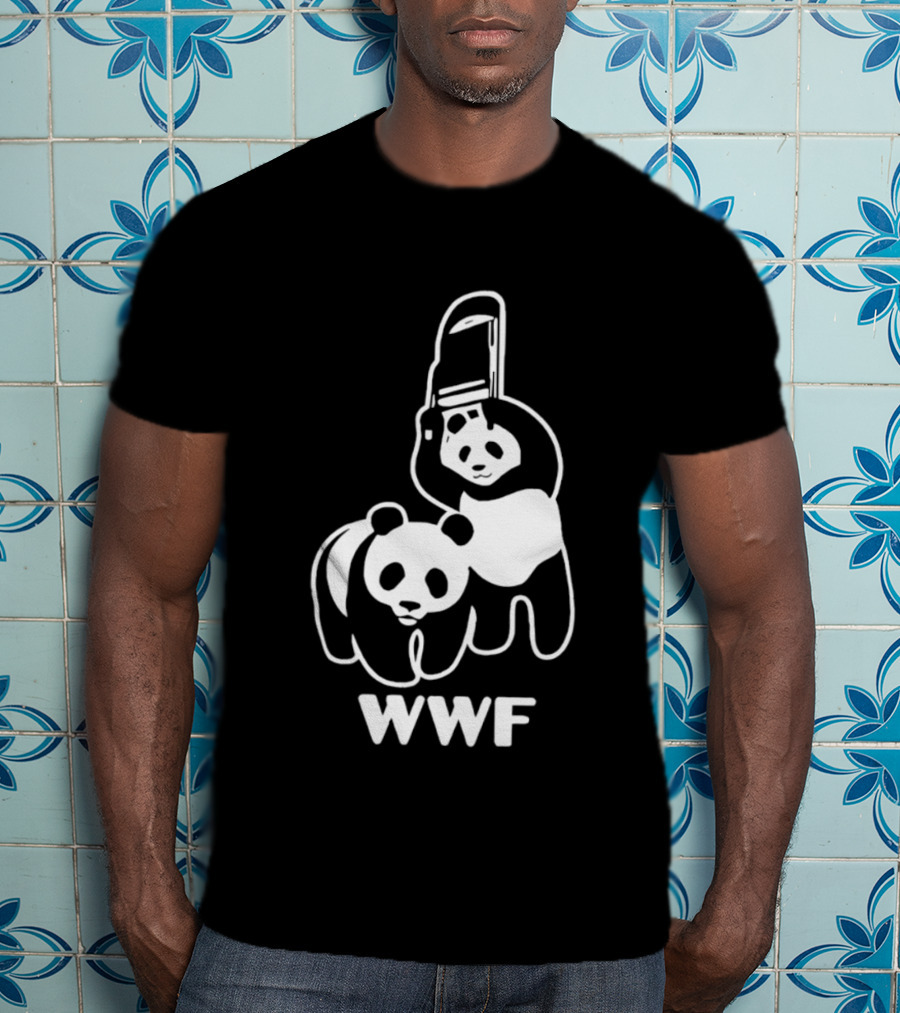 WWF Panda Chainsaw Wildlife Conservation Activist Black T-Shirt