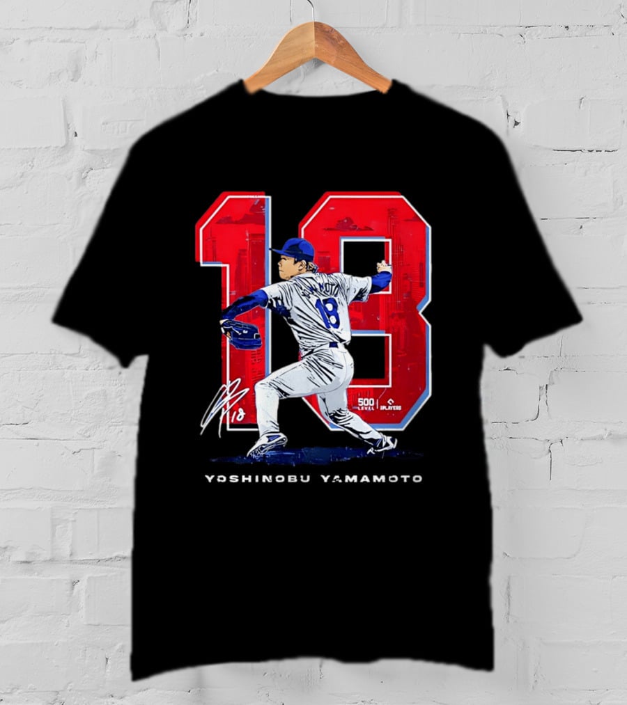Yoshinobu Yamamoto 18 Los Angeles Dodgers Signature Japanese Pitcher T-Shirt