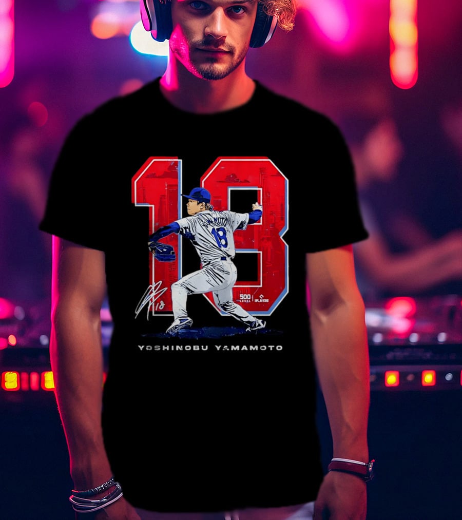Yoshinobu Yamamoto 18 Los Angeles Dodgers Signature Japanese Pitcher T-Shirt