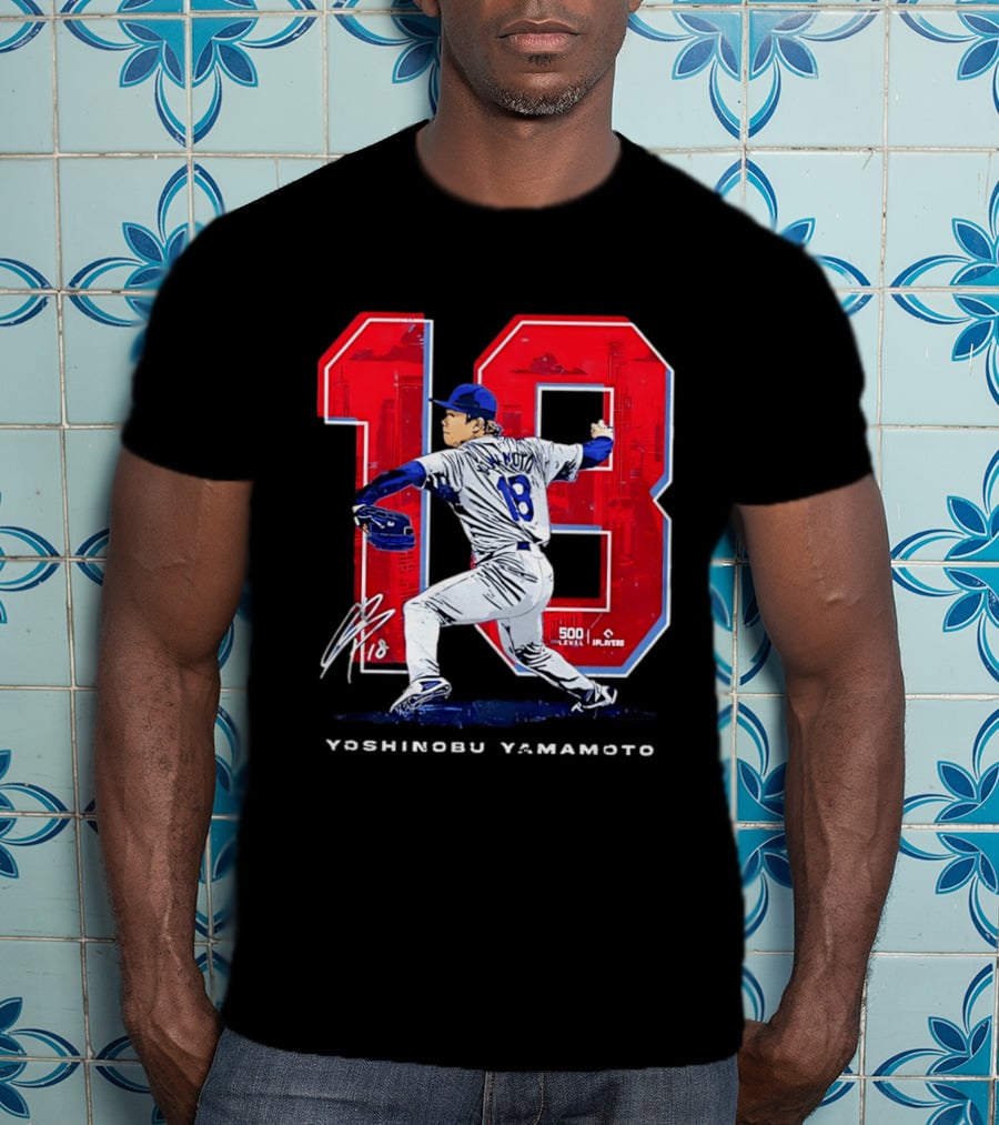 Yoshinobu Yamamoto 18 Los Angeles Dodgers Signature Japanese Pitcher T-Shirt