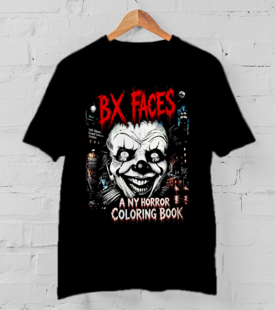 Bx Faces NY Horror Creepy Clown Coloring Book T-Shirt