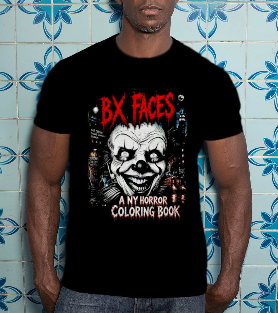 Bx Faces NY Horror Creepy Clown Coloring Book T-Shirt