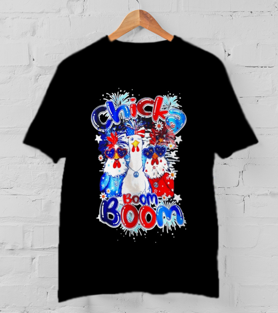 Chicka Boom Boom Patriotic Chickens With Headbands And Peace Signs T-Shirt