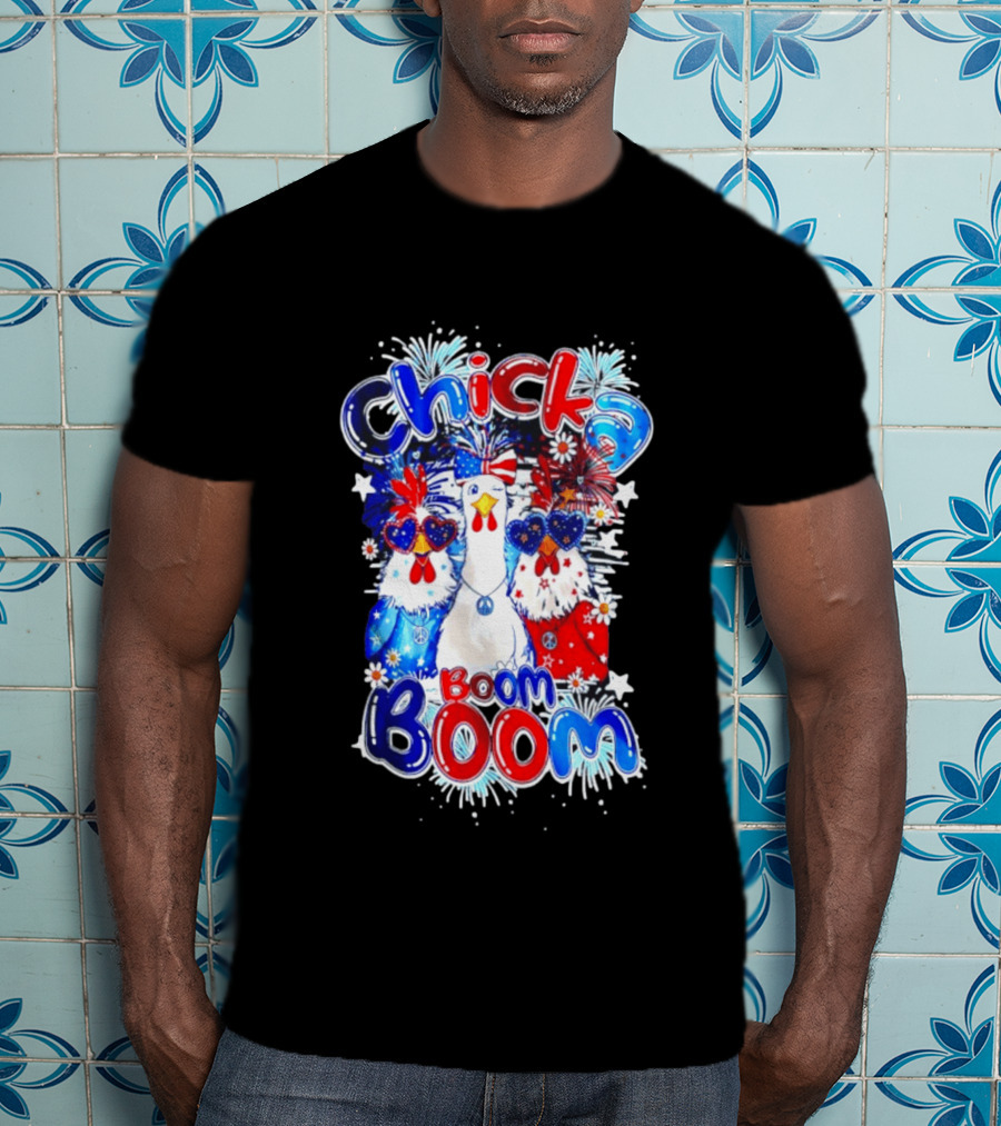 Chicka Boom Boom Patriotic Chickens With Headbands And Peace Signs T-Shirt
