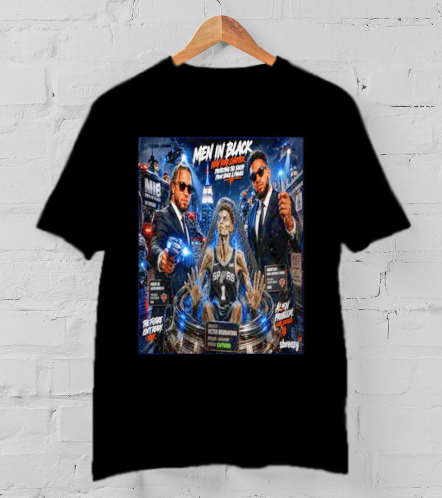 Victor Wembanyama Men In Black New York Crossover Knicks Vs Spurs NBA Showdown T-Shirt