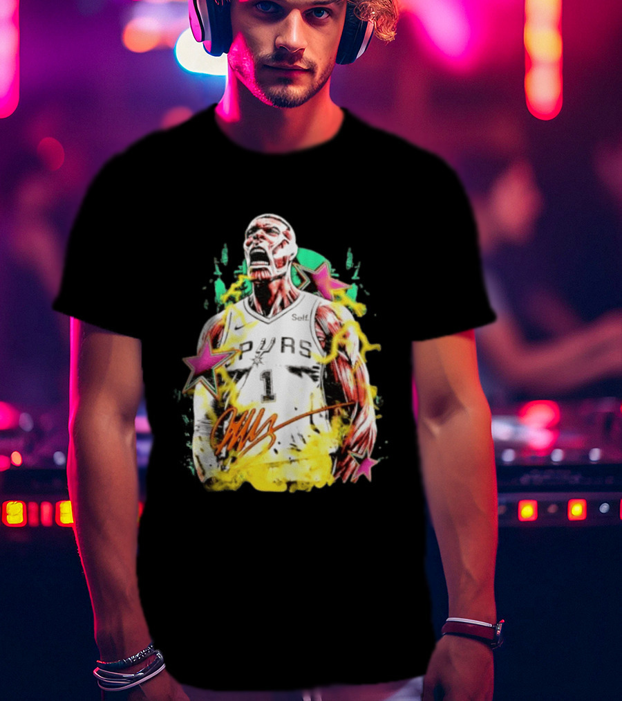 Victor Wembanyama San Antonio Spurs Attack On Titan Colossal Titan Spurs 1 Self Signature T-Shirt