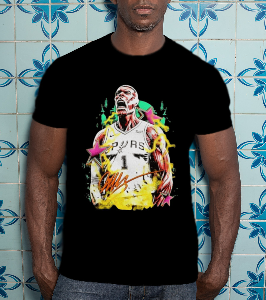 Victor Wembanyama San Antonio Spurs Attack On Titan Colossal Titan Spurs 1 Self Signature T-Shirt